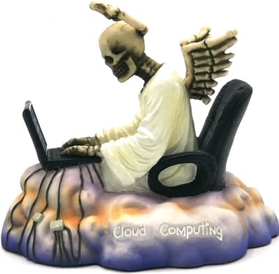Veronese Design Beeld/figuur - Cloud Computing - Grappig Skelet Figuur - veel details - handbeschilderd - (hxbxd) ca. 11cm x 13cm x 8,5cm