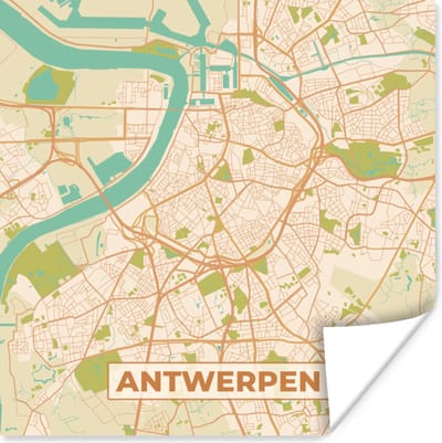 Poster Antwerpen - Stadskaart - Kaart - Plattegrond - Antwerpen - 100x100 cm XXL