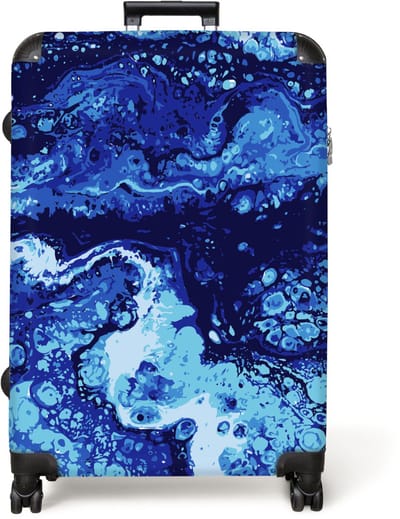 NoBoringSuitcases.com® - Koffer groot - Reiskoffer lichtgewicht - Marmer - Blauw - Waterverf - Marmerlook - Abstract - Rolkoffer met 4 wielen - Grote trolley XL - 98 liter bagage