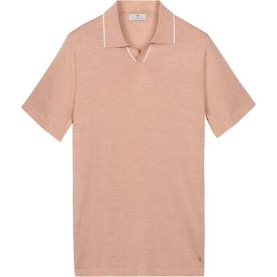 Thomas Maine Polo Pullover Fine Merino Full Needle Rib Placket Contrast Soft Peach / male
