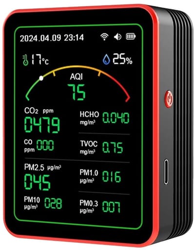 Luchtkwaliteitsmeter - CO2 Tester - Binnenlucht Meten - 15-in-1 Functies - LCD Display