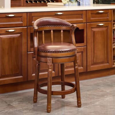 MODFU - Barkruk - Draaibaar Met Rugleuning - Modern - Voor Keuken Of Bar - Hout En Leer - Bruin