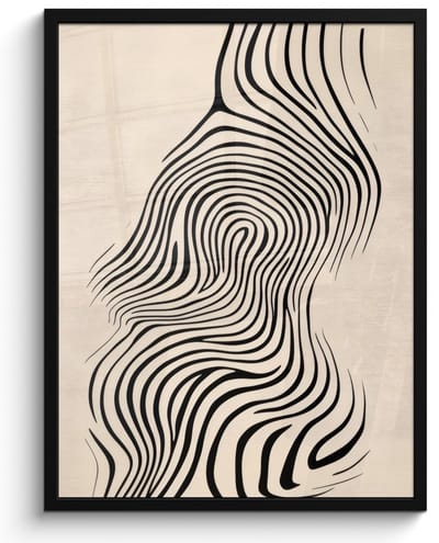 Poster in lijst - Fotolijst 50x70 cm - Posters - Lijnen - Abstract - Golvend - Zwart - Posterlijst zwart - Decoratie - Wanddecoratie woonkamer - Muurdecoratie slaapkamer