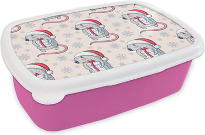 Broodtrommel Roze - Lunchbox - Brooddoos - Rat - Kerstcadeau - Kinderen - Kerst - Patronen - 18x12x6 cm - Kinderen - Meisje