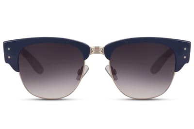 6543 Clubmaster Zonnebril |'browline'-stijl | Hipster & Vintage Zonnebril | Retro & Classic Bril | Festival Bril | Carnavalsbril | Zonnebril Dames & Heren | Zwart spiegelend lens |Blauw montuur| Trendy Party & Outdoor Bril + brillen sleeve & doek