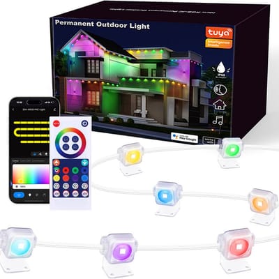 MUPOO Permanente Lichtsnoeren voor Dakrand - Slimme Verlichting - Met Afstandsbediening - App - WIFI - 15 meter - 30 LED - IP65 Waterdicht - Buitenverlichting Kerstmis - Sfeerverlichting voor thuis