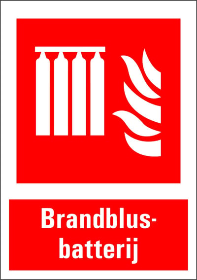 Brandblusbatterij sticker met tekst 210 x 297 mm