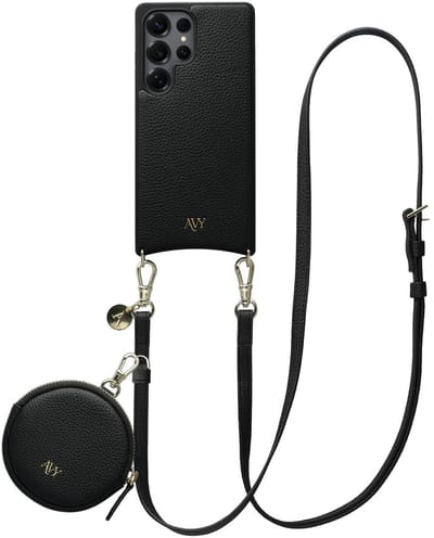 AVY Leren Hoesje geschikt voor Samsung Galaxy S25 Ultra | Met Koord en Mini Telefoontasje | Compatibel met MagSafe | Leather Case met 130CM Koord & Pouch | Long Leather | Zwart