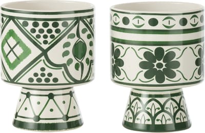 J-Line bloempot Mykonos - keramiek - groen - medium - 2 stuks - Ø 13.5 cm