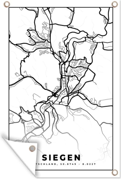 Muurdecoratie Siegen - Plattegrond - Kaart - Stadskaart - 120x180 cm - Tuinposter - Tuindoek