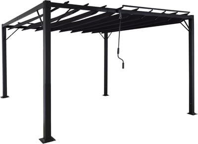 Pergola MCW-L40, tuinrooster paviljoen terrasoverkapping, 8cm aluminium frame doek/textiel, 3x3m antraciet