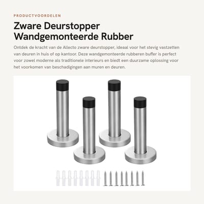 Dailygoods- Deurstopper Zware Wandgemonteerd - Deurbuffer - Deurstoppers voor Binnen - Deurvastzetter - Deurstopper Roestvrij Staal - 90 mm Lengte
