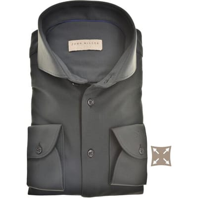 John Miller Overhemd Uni Slim Stretch Donker Groen / male