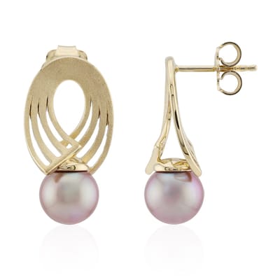 Cavill - Zilveren Oorstekers - 925 Sterling Zilver Verguld - Paarse Ming Parel 8 mm - Moderne Design Oorbellen Dames