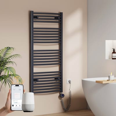 EMKE Elektrische Handdoekradiator - Slimme Bediening - APP Week Timer - 120x60cm - 600W - Mat Antraciet
