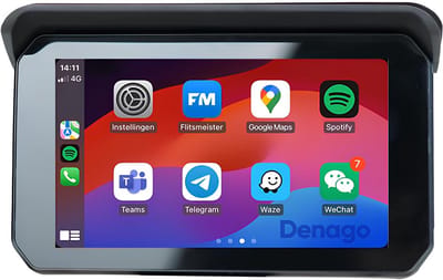 Motornavigatie met CarPlay & Android Auto | 9 inch | Universeel voor motor | Bluetooth | Navigatie scherm voor motor | Denago DNG-1185 | 2025 model | Navigatie, Muziek & Smartphone koppeling
