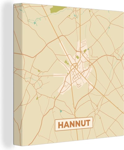 Canvas Schilderij Hannuit - Plattegrond - Stadskaart - Kaart - Vintage - 20x20 cm - Wanddecoratie