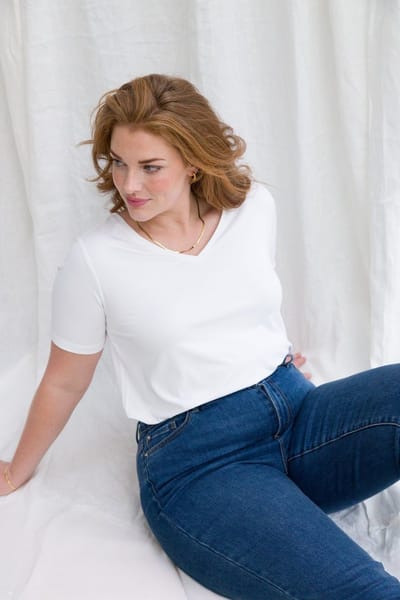 BASE LEVEL CURVY Alba T-Shirts - White - maat X-0(44)