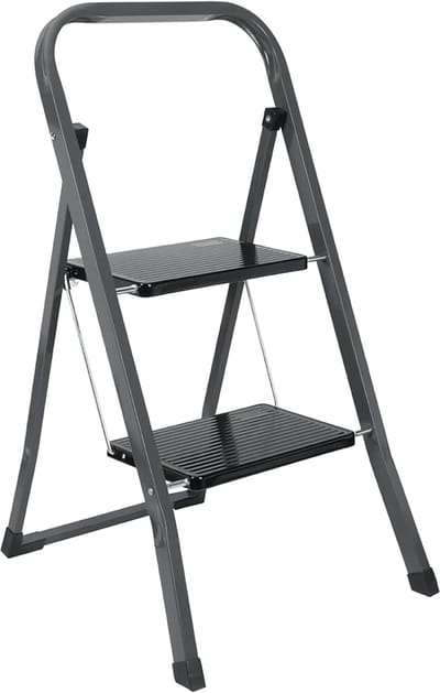 Famanu – Stalen vouwladder met 2 treden ruimtebesparend ontwerp antislip treden en stevige basis