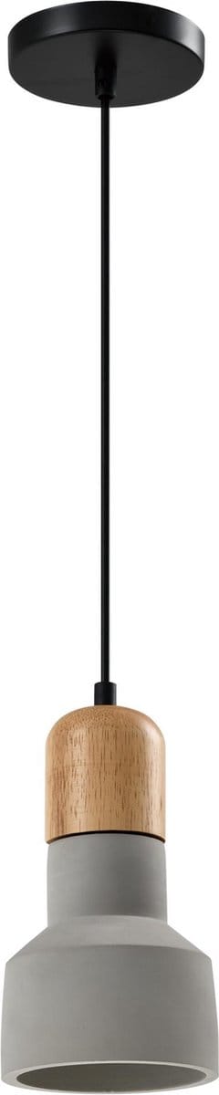 QUVIO Hanglamp landelijk - Lampen - Plafondlamp - Verlichting - Verlichting plafondlampen - Keukenverlichting - Lamp - E27 fitting - Met 1 lichtpunt - Voor binnen - Houten kop - Beton - Metaal - D 12,5 cm - Grijs en bruin
