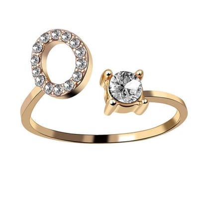 Ring Met Letter - Ring Met Steen - Letter Ring - Ring Letter - Initial Ring - (Zilver 925) Gold-Plated Letter O - Cadeautje voor haar