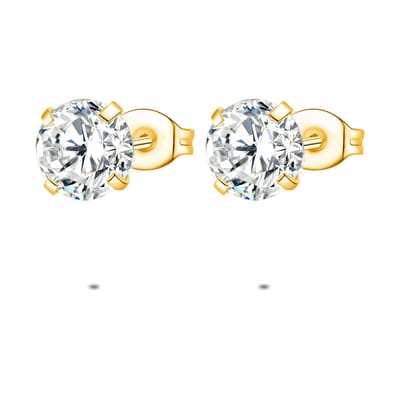 Twice As Nice Oorbellen in goudkleurig edelstaal, 1 zirkonia van 8 mm