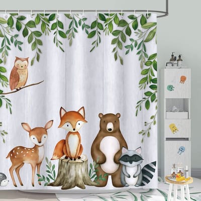 Dailygoods- Douchegordijn 180x180 cm - Bosdieren - Waterdicht - Schimmelbestendig - Polyester - Inclusief 12 Haken - Badgordijn