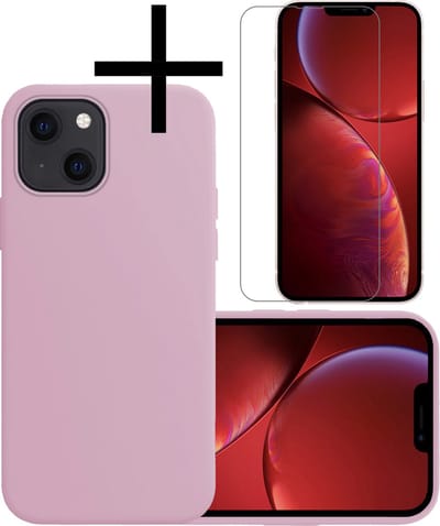 Hoesje - Met Screenprotector - Geschikt voor Apple iPhone 13 Mini - Sterk & Shockproof - Back Cover - Siliconen Case - Telefoon Hoes - Lila
