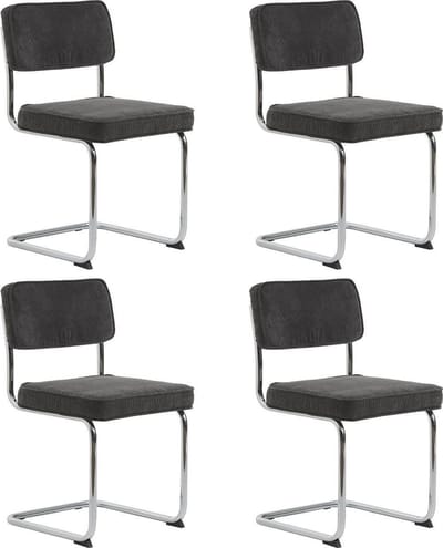 24Designs Jayson Stoel - Set Van 4 - Rib Stof Grijs - Chromen Sledeframe