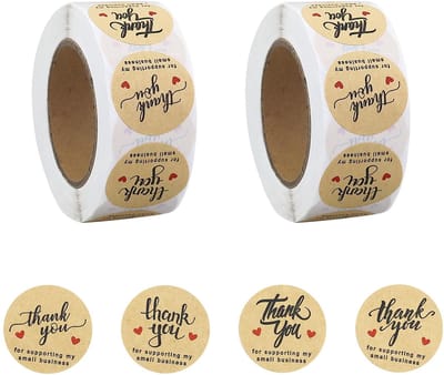 Dailygoods- Bedankstickers 2 Rollen - Ronde Kraft-Cadeaustickers - 1000 Stuks - Waterdicht - Krassenbestendig - 2,5 cm Diameter