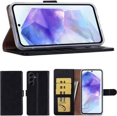 Hoesje Geschikt Voor Samsung Galaxy A57 Hoesje Zwart - met Pasjeshouder – bookcase Portemonnee - Walletcase - Portemonneehoes