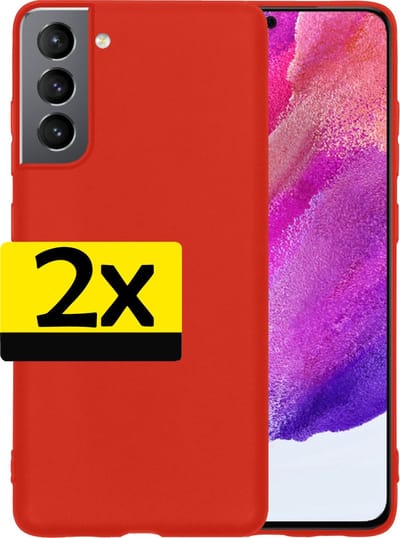 Hoesje - 2 Stuks - Geschikt voor Samsung Galaxy S21 FE - Sterk & Shockproof - Case Siliconen - Back Cover - Telefoon Hoes - Telefoonhoesjes - Rood