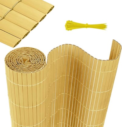 PVC Inkijkbescherming - Balkonbekleding Privacy - Buitenruimte Afschermen - Versterkte Lamellen - 200 x 600 cm - Bamboe
