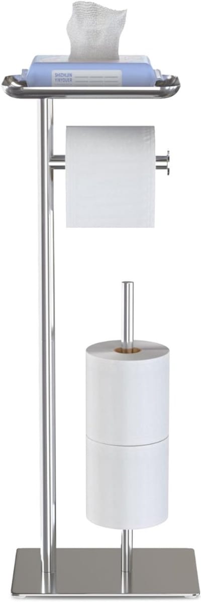 CLVP® Toiletbutler - Toiletrolhouder Staand -Zilver