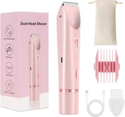 Nuvado Oplaadbare 2-in-1 Elektrische Bikinitrimmer + 2 Extra Scheerkoppen Voor Vrouwen - Roze - Waterdichte Scheerapparaat Voor Oksels - Benen En Armen - Reizen - Ladyshave Vrouwen - LadyGroomer - Intieme zone - Scheerapparaat vrouwen