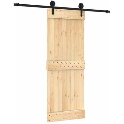 vidaXL - Schuifdeur - Naturel - en - Zwart - 80 - x - 210 - cm - Massief - Pine - Hout