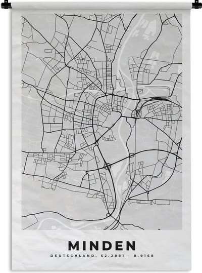 Wandkleed - Wanddoek - Duitsland - Plattegrond - Minden - Kaart - Stadskaart - 120x180 cm - Wandtapijt