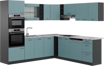Vicco Hoekkeuken R-Line, Blauw-grijs/Antraciet, 247 x 237 cm, WB Marmer