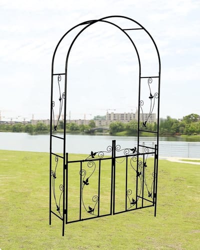 Rozenboog - Tuinboog - Planten Ondersteunen - Stevig Met Deur - 214 cm - Zwart