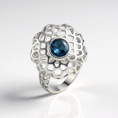 Cavill - 925 Zilveren Verstelbare Ring - Londen Blauwe Topaas 1,35 ct Rond Geslepen - Rhodium Zilver - Elegante Dames Sieraad - Braziliaanse Edelsteen