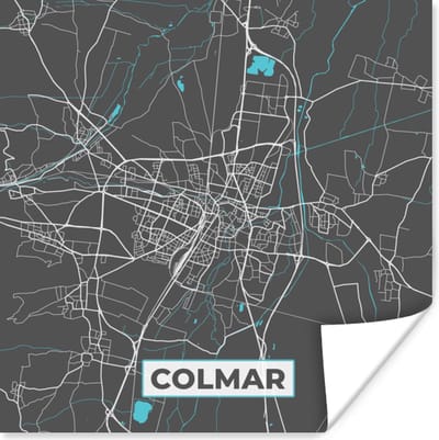 Poster Plattegrond – Kaart – Stadskaart – Frankrijk – Colmar - 100x100 cm XXL