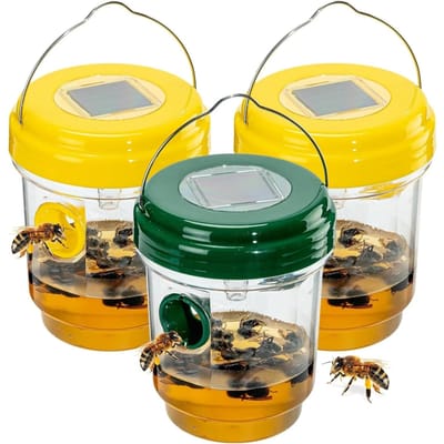 Zonne Wespenvallen Hangend, Gele Wesp Val met UV LED Licht, Herbruikbare Bijenval Vanger voor Wespen, Vliegende Insecten Doder