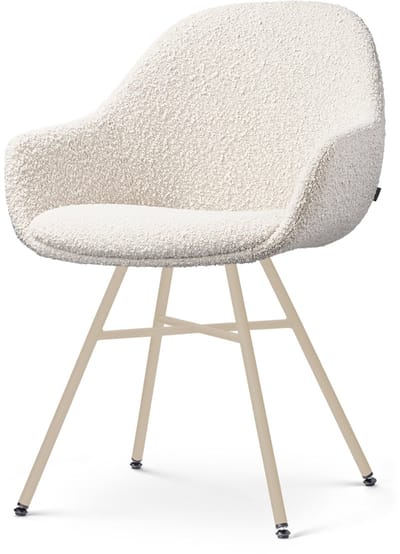 Nolon Noa-Mae Eetkamerstoel Bouclé Beige - Beige Onderstel - Scandinavisch - Stoffen - Armleuning - Comfortabel