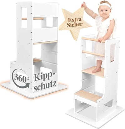 Leertoren voor Kinderen met 360° Kantelbescherming en Verstelbare Hoogte - Montessori Opstapkruk voor Leerplezier