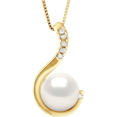 Hanger Sieraad 0,06 ct Wit Goud en Echte Gecultiveerde Zoetwaterparel - KLEUR NATUURLIJK WIT - Rond 9-10 mm