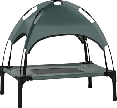 PawHut Huisdierenbed met luifel verhoogd hondenbed hondenligbed ademend taft-stof D04-057