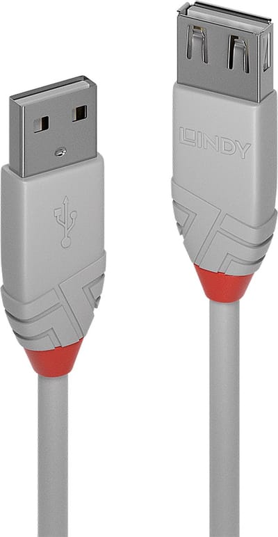 LINDY USB-kabel USB 2.0 USB-A stekker, USB-A bus 3.00 m Grijs 36714