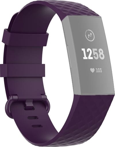 By Qubix - Compatible Fitbit bandje - geschikt voor Fitbit Charge 3 - Fitbit Charge 4 siliconen diamant pattern bandje - Maat: Large - Donker paars - Horlogeband - smartwatchbandje