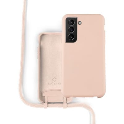 Coverzs Silicone case met koord - Telefoonhoesje met koord - Backcover hoesje met koord - touwtje - voor geschikt voor Samsung Galaxy S21 - roze