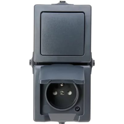 Sencys Spatwaterdicht Stopcontact + Wisselschakelaar Denver Verticaal Penaarde 1-polig Antraciet Ip44